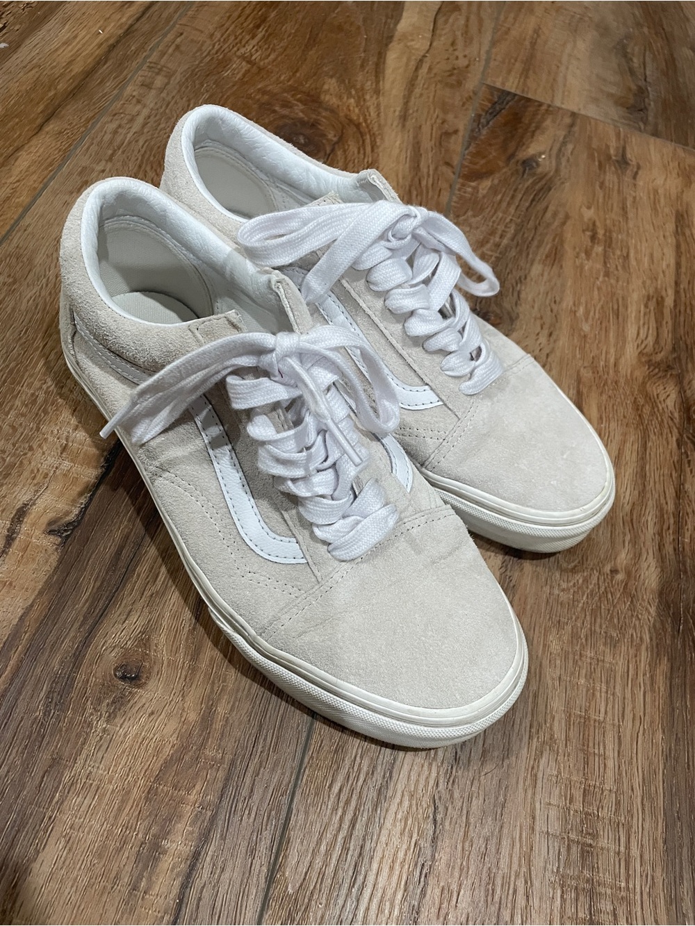 Vans Beige Suede Old Skool Sneakers with White Stripe
